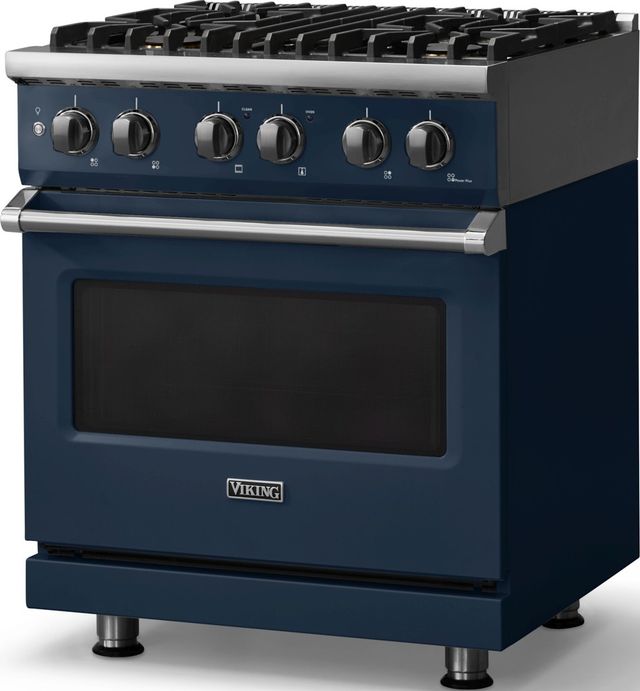 Viking® 5 Series 30" Slate Blue Pro Style Dual Fuel (NG) Range with Polished Chrome Trim-3