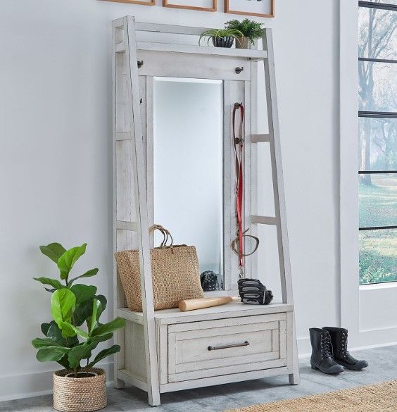 Liberty Furniture Modern Farmhouse 2-Piece Flea Market White Hall Tree Set-1