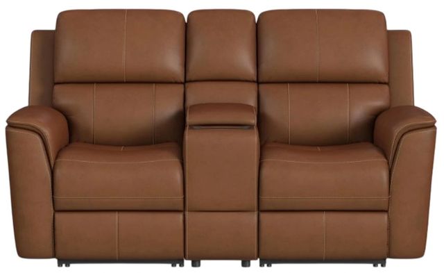 Flexsteel® Henry Caramel Power Reclining Loveseat with Console and Power Headrests-2