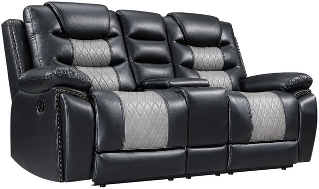 New Classic® Home Furnishings Nikko Black/Gray Manual Dual Reclining Console Loveseat-0