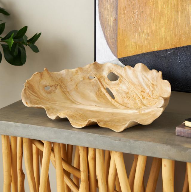 Deco Marche Light Brown Leaf Decor Tray-4