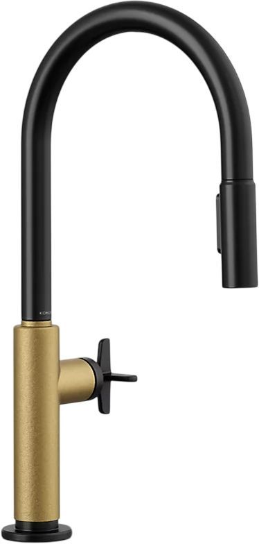 KOHLER® Billet® Brushed Moderne Brass/Matte Black Touchless Kitchen Sink Faucet with 2-Function Sprayhead and Single Cross-Handle-0
