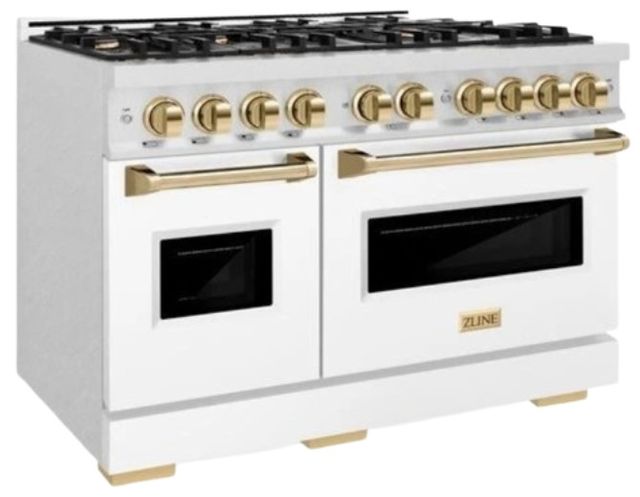 ZLINE Classic Autograph Edition 48" Satin Stainless Steel Pro Style Gas Range with White Matte Door and Polished Gold Accents-2