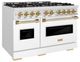ZLINE Classic Series Autograph Edition 48" Satin Stainless Steel Pro Style Gas Range with White Matte Door and Polished Gold Accents-1