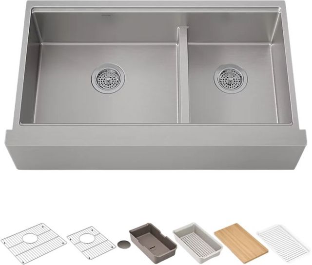 KOHLER® Strive® Stainless Steel Smart Divide® 36” Undermount Double-Bowl Farmhouse Workstation Kitchen Sink-0