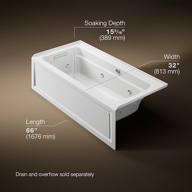 KOHLER® Archer® White 66" x 32" Alcove Whirlpool Bath with Bask® Heated Surface - Left Drain-2