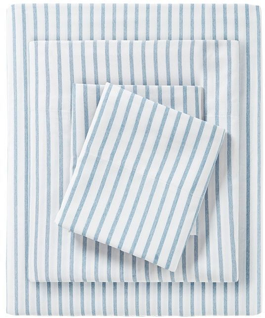 Olliix by Madison Park Essentials Blue Stripe King Chambray Sheet Set-0