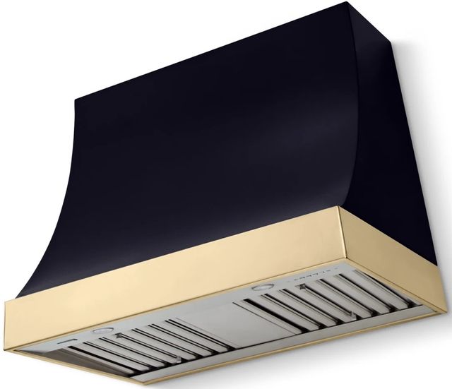 La Cornue CornuFé Marquee 36" Gloss Black Range Hood with Polished Brass Trim-0