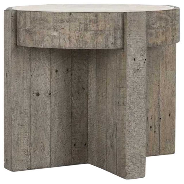 Classic Home Sonoma Antique White 26" Round End Table with Distressed Gray Base-0