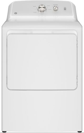 GE® 7.2 Cu. Ft. White Electric Dryer with Silver Matte Backsplash  
