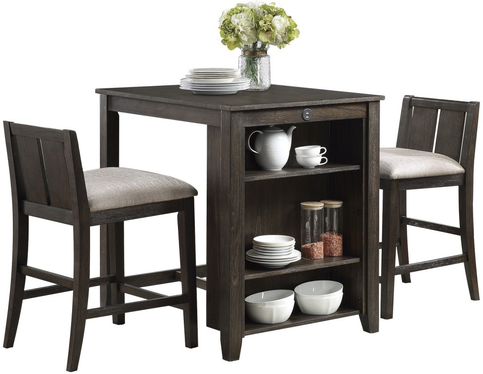 Mazin Furniture Daye 3 Piece Brown Cherry Counter Height Set