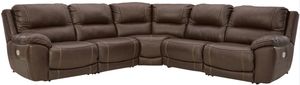 Front view of the Signature Design by Ashley® Dunleith 5-Piece Chocolate L-Shape Power Reclining Sectional