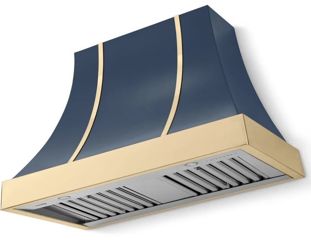 La Cornue CornuFé Cascade 44" Winter Sky Mounted Range Hood with Polished Brass Trim-0