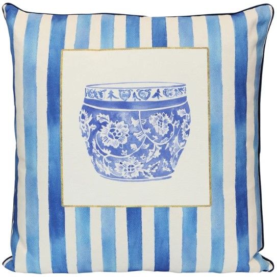 Stylecraft Tamara Day White Designer Pillow with Blue Stripes-0