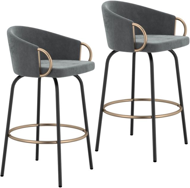 Worldwide Homefurnishings Inc. Lavo 2-Piece Aged Gold/Black/Gray Swivel Counter Stool Set-0