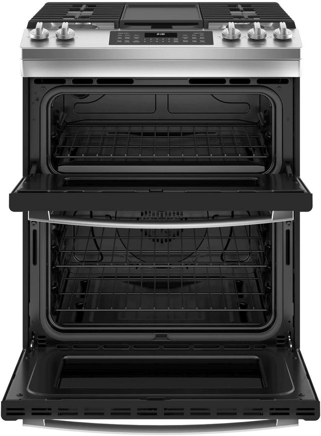 GE® 30" Stainless Steel Slide In Gas Double Oven Range-1