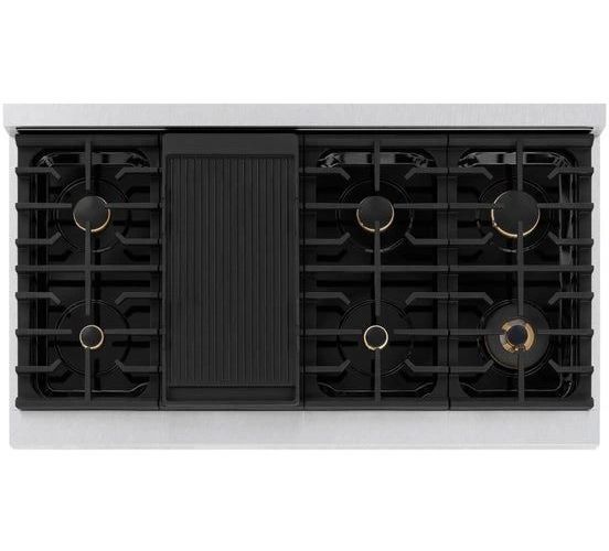 ZLINE Autograph Edition 48" Satin Stainless Steel Pro Style Gas Range with Matte Black Accents-3