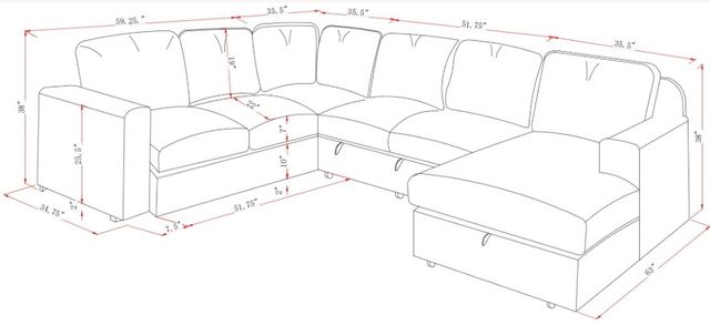 Global Furniture USA U2660-3 3-Piece Corduroy L-Shaped Sectional and Chaise-2