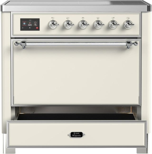 Ilve® Majestic III 36" Antique White Pro Style Induction Range with Solid Door and Chrome Trim-3
