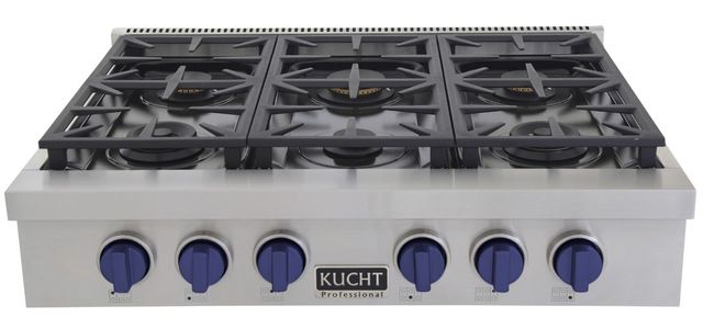 Kucht Professional KFX Series 36" Stainless Steel Natural Gas Range Top with Royal Blue Knobs-0