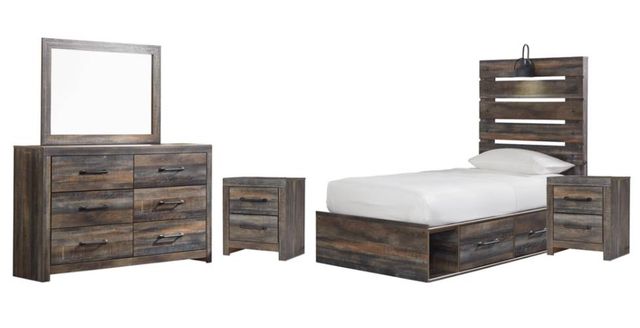 Signature Design by Ashley® Drystan 5-Piece Brown Rustic Twin Youth Storage Bed Set-0
