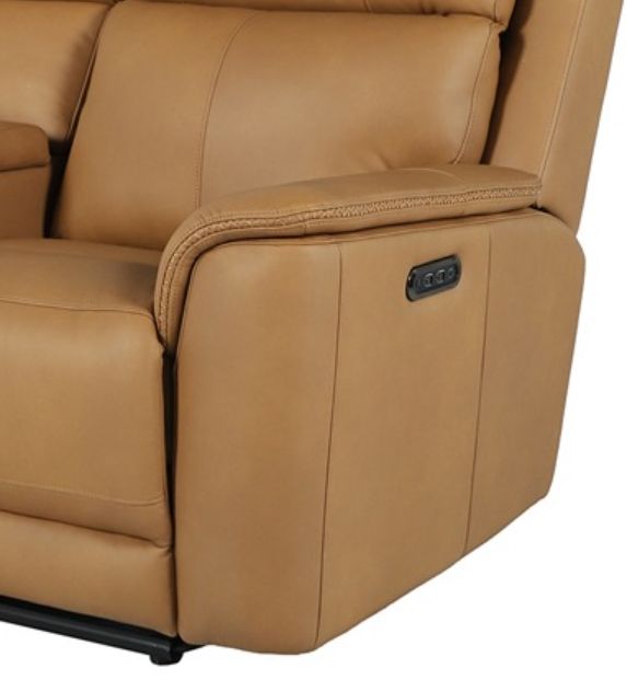 American Wholesale Furniture Vogue Toffee Power Reclining Loveseat with Console-1