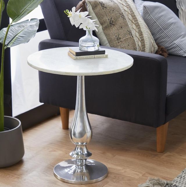 Deco Marche White Accent Table with Silver Base-3