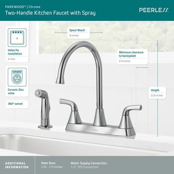 Peerless Parkwood® Chrome 2-Handle Kitchen Faucet -1