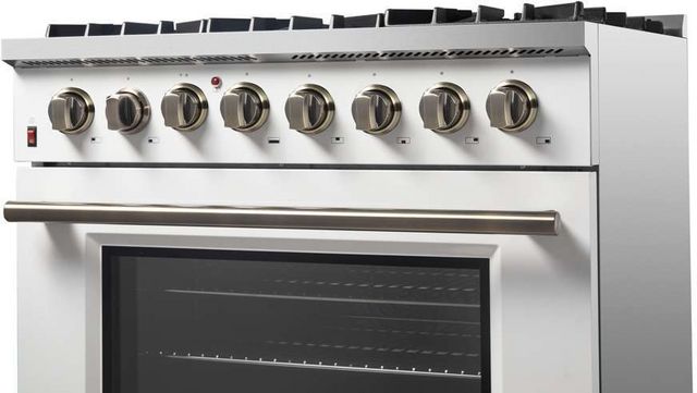 FORNO® Galiano 36" Stainless Steel Pro Style Dual Fuel Range with White Door with Antique Brass Accents-13