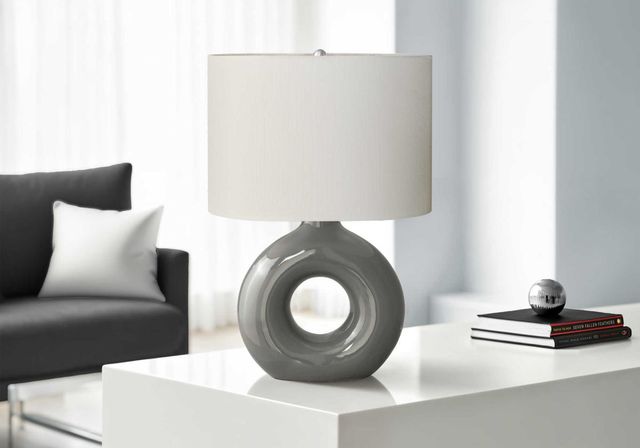 Monarch Specialties Inc. Grey Ceramic Table Lamp with Ivory Shade-2