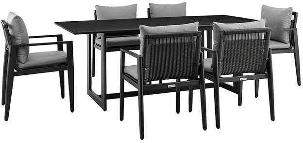 Armen Living Cayman 7-Piece Black/Dark Gray Aluminum/Fabric/Rattan Outdoor Dining Table Set-0