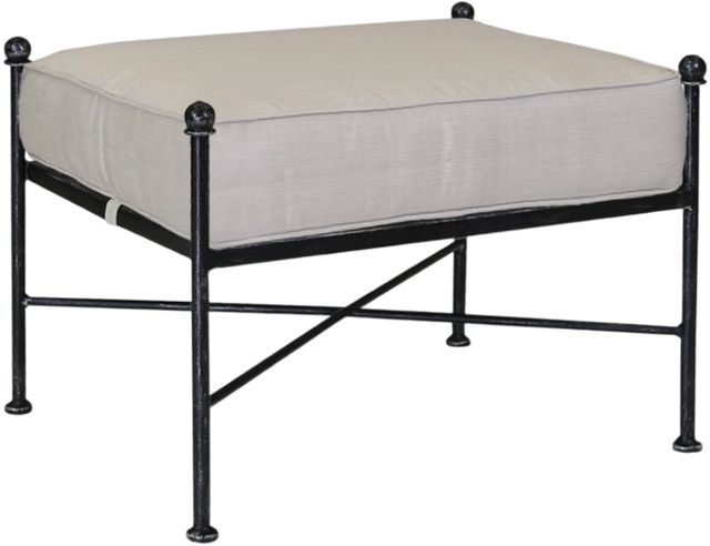 Sunset West Provence Canvas White/Century Pewter Iron Outdoor Ottoman with Canvas Flax Cushion-0
