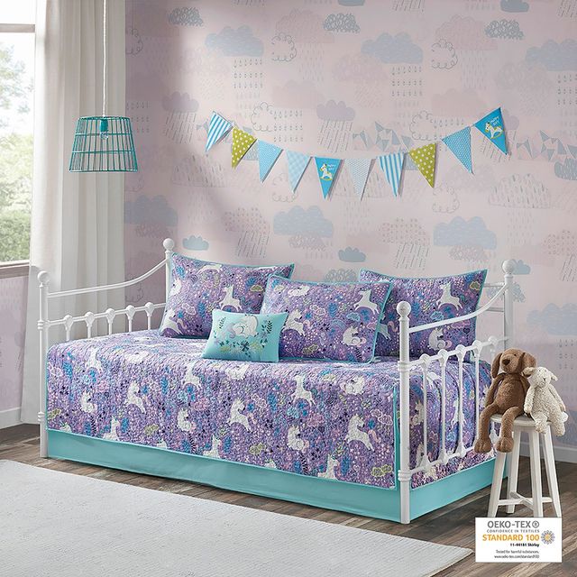 Olliix by Urban Habitat Kids Lola 6 Piece Unicorn Cotton Reversible Purple Daybed Set-1