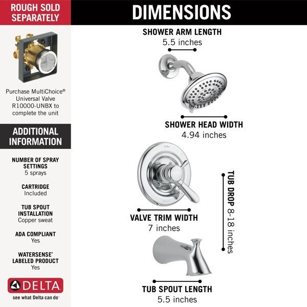 Delta Lahara® Monitor® 17 Series Chrome Tub and Shower Trim-2