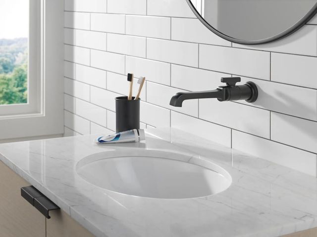 Delta Tetra™ Matte Black Single Handle Wall Mount Bathroom Faucet Trim-2