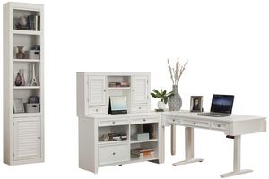 Parker House® Boca 5-Piece Cottage White Power Lift Desk Credenza with Hutch and Bookcase Set
