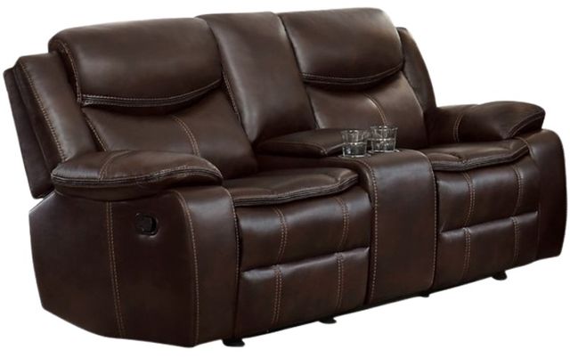 Homelegance® Bastrop Brown Double Manual Glider Reclining Loveseat with Center Console-0