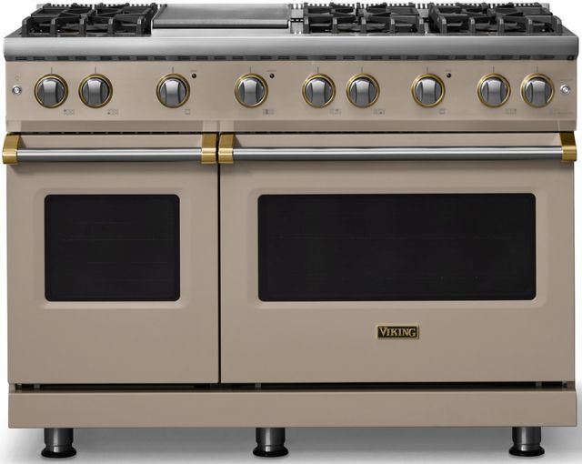 Viking® 5 Series 48" Nantucket Pro Style Gas (LP) Range with Brushed Brass Trim-0
