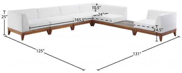 Meridian Furniture Rio 6-Piece Brown/Off White Acacia/Fabric Outdoor Patio Modular Sectional-2