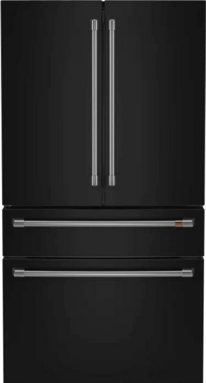 Front view of the Café™ 36 in. 23.2 Cu. Ft. Matte Black Counter Depth French Door Refrigerator