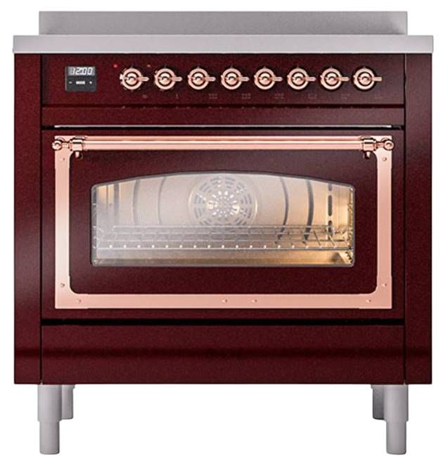 Ilve® Nostalgie II Noblesse 36'' Burgundy Pro Style Induction Range with Copper Trim-1