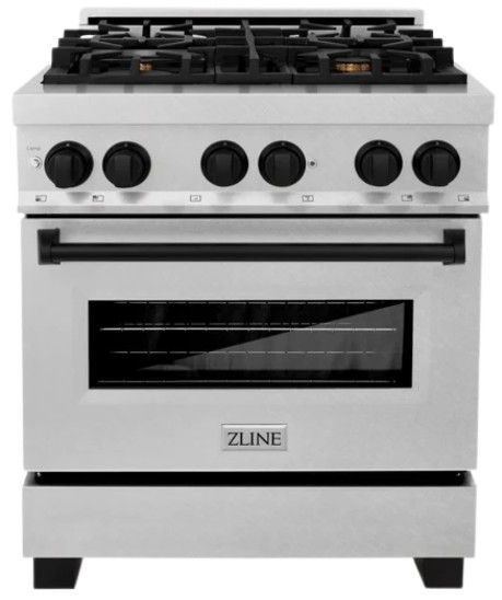 ZLINE Autograph Edition Legacy 30" Satin Stainless Steel Pro Style Dual Fuel Range with 4 Burner Cooktop, Electric Convection Oven and Matte Black Accents-0