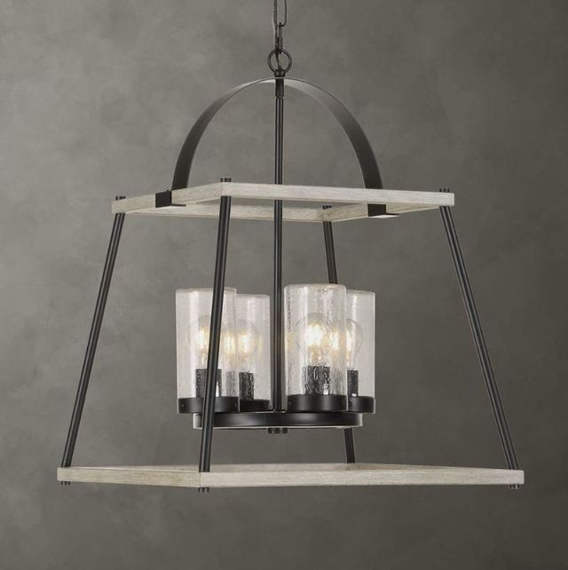 Uttermost® Edgecomb Faux Beechwood/Matte Black 4-Light Indoor-Outdoor Pendant-1
