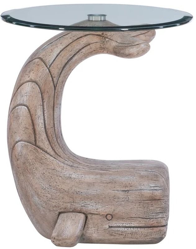 Powell® Wally The Whale Glass Top Side Table with Driftwood Base-4