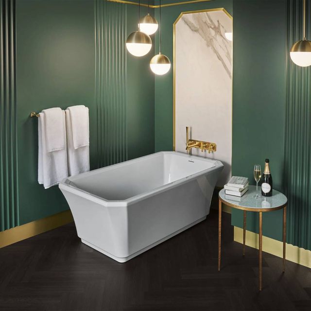 DXV Belshire® Satin Brass Wall Mount Bathtub Spout with Diverter-1