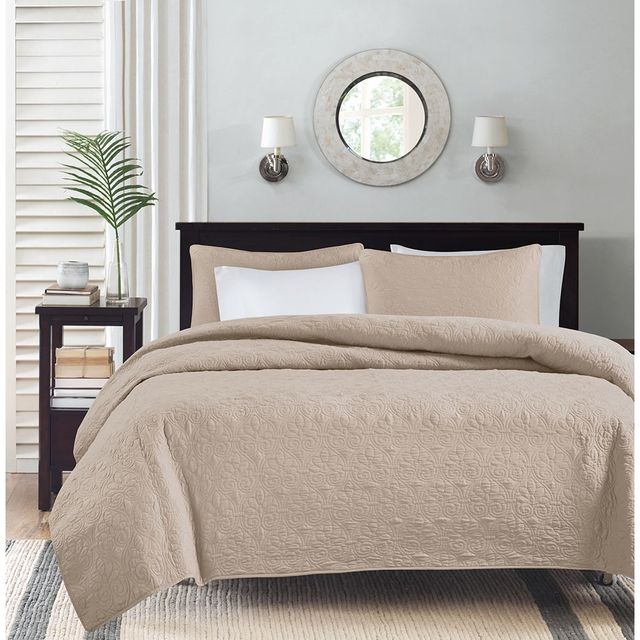 Olliix by Madison Park Khaki King/California King Quebec Reversible Coverlet Set-2