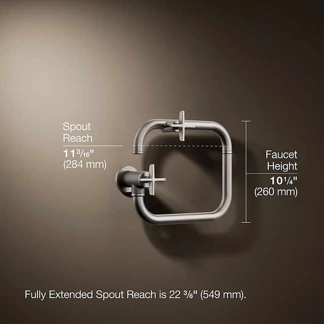 KOHLER® Billet® Vibrant Stainless Wall-Mount Pot Filler with Cross Handle-2