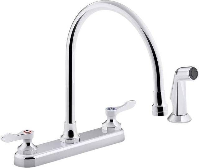KOHLER® Triton® Bowe® Polished Chrome Kitchen Sink Faucet with 9.31" Gooseneck Spout, Matching Finish Sidespray, Aerated Flow and Lever Handles, 1.8 Gpm-0