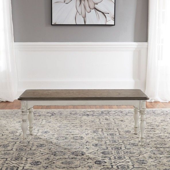 Liberty Furniture Magnolia Manor Antique White/Weathered Bark Dining Bench-1
