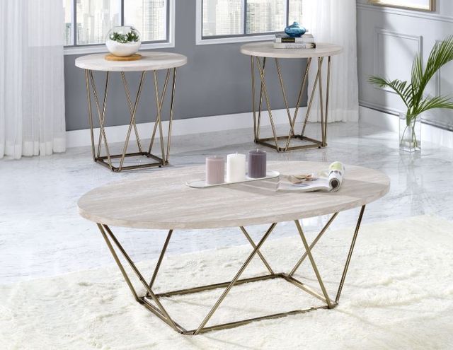 Steve Silver Co. Rowyn 3-Piece White Occasional Table with Copper Base Set-1